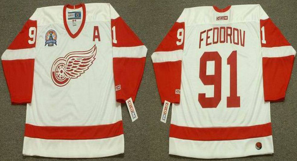2019 Men Detroit Red Wings #91 Fedorov White CCM NHL jerseys